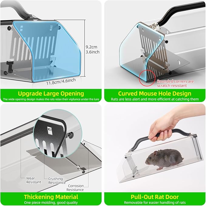 2026 Humane Mouse Trap Indoor Animal Humane Live Cage TrapExtended Transparent Humanes Rat Trap OutdoorSensitive Pedal TriggerEasy to Catch&ampRelease Live Animal Trap for RodentShrewMoleVoleM