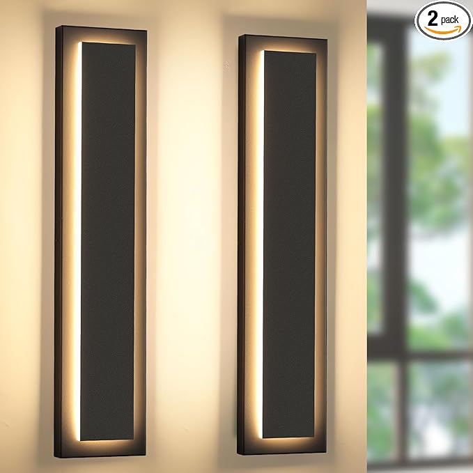 Modern Outdoor Wall Lights -𝟐𝟒 𝐈𝐍 Long Exterior Lighting FixturesBlack LED Outdoor Wall Sconce Use for HousePorchGarageFront Door PatioIP65 Waterproof3000K Warm White24W2 Packs