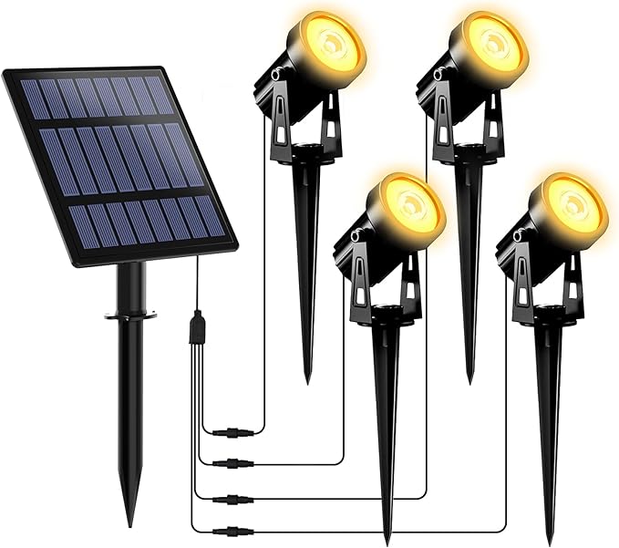 T-SUNUS Solar Spot Lights Outdoor Warm White Solar Powered Landscape Spotlights Low Voltage IP65 Waterproof 9.8ft Cable Auto On/Off for Outdoor Garden Yard Driveway Porch Walkway 3000K