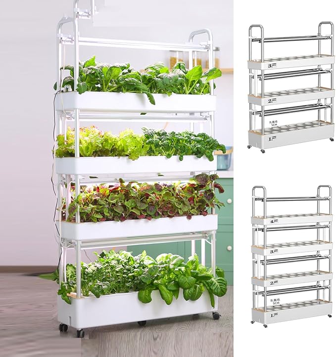 Smart Hydroponics Growing System with LED Light 48/64/90/120 Holes Hydroponic Tower Indoor Garden Hydroponics Growing Sys-tem for Home Vegetables FruitsClayPebbles-64holes