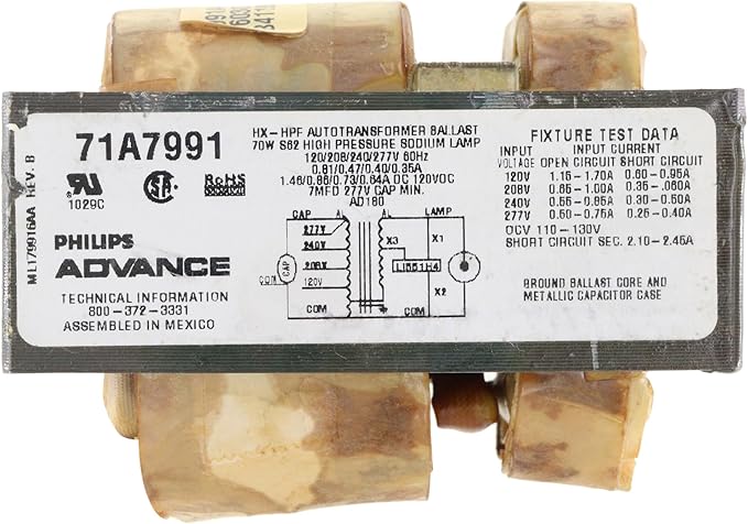 Advance Philips 71A7971001D (1) 70 Watt High Pressure Sodium Lamp Quad HID Ballast Kit 120 Volt