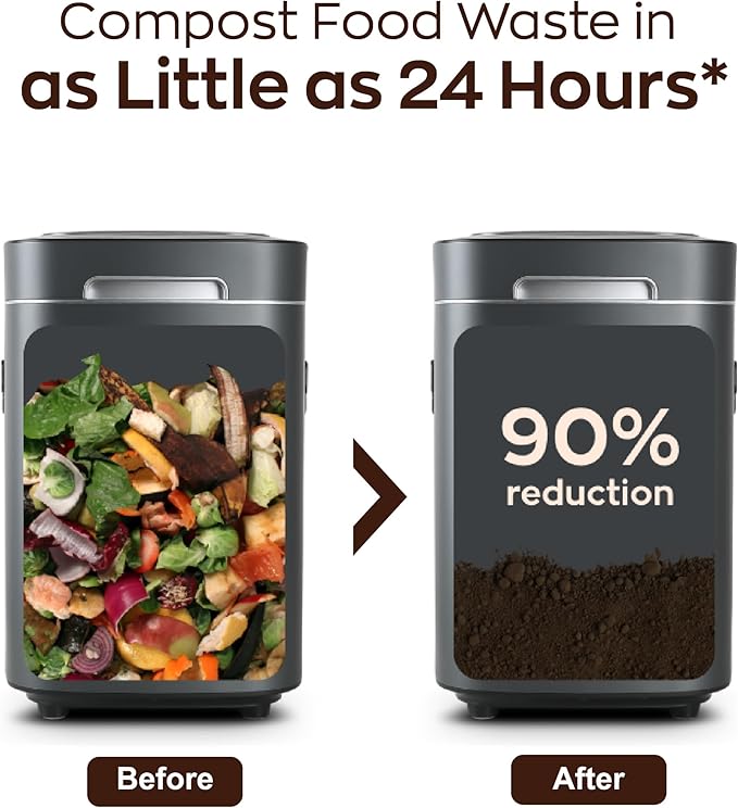Reencle Prime Electric Composter - 14L Kitchen Composter Decomposes Up to 2.2 lbs Food Waste Daily Odorless Indoor Composting with Whisper-Quiet Technology &amp Rapid Decomposition (Silver)