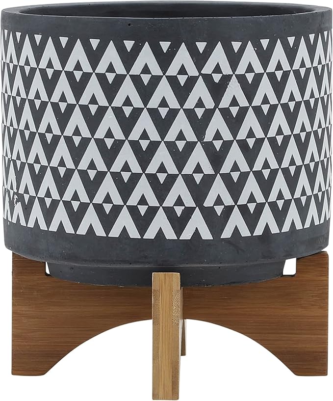 Ceramic 8 Planter ON Wooden Stand Gray