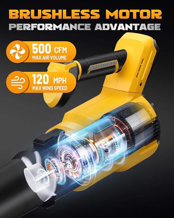 Cordless Leaf Blower Compatible with Dewalt 20V MAX Battery 1500W Brushless Motor 120MPH 500CFM High-Power Electric Blower Lightweight Handheld Yard Cleaning Tool for Lawn Garden &amp Patio