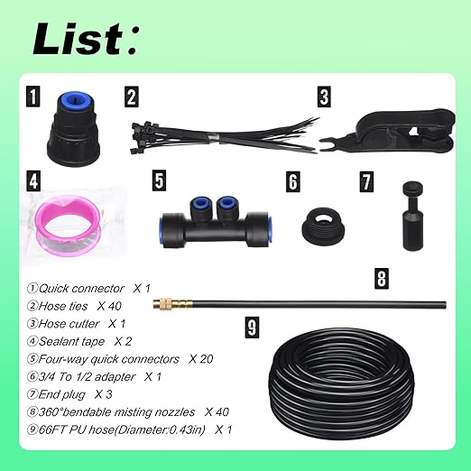 Drip Irrigation System for Garden Automatic Watering System with Adjustable 360° Copper Spray Nozzles DIY Drip Irrigation Kit for Yard Lawn Greenhouse Raised Beds &amp Potted Plants (66FT)