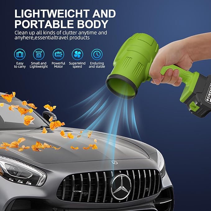 21V Cordless Leaf Blower - 60000 RPM Electric Handheld Blower with 2×4.0Ah Batteries &amp Fast Charger - Lightweight Portable for Yard Cleanup Patio Lawn Deck Car Drying Garage Cleaning