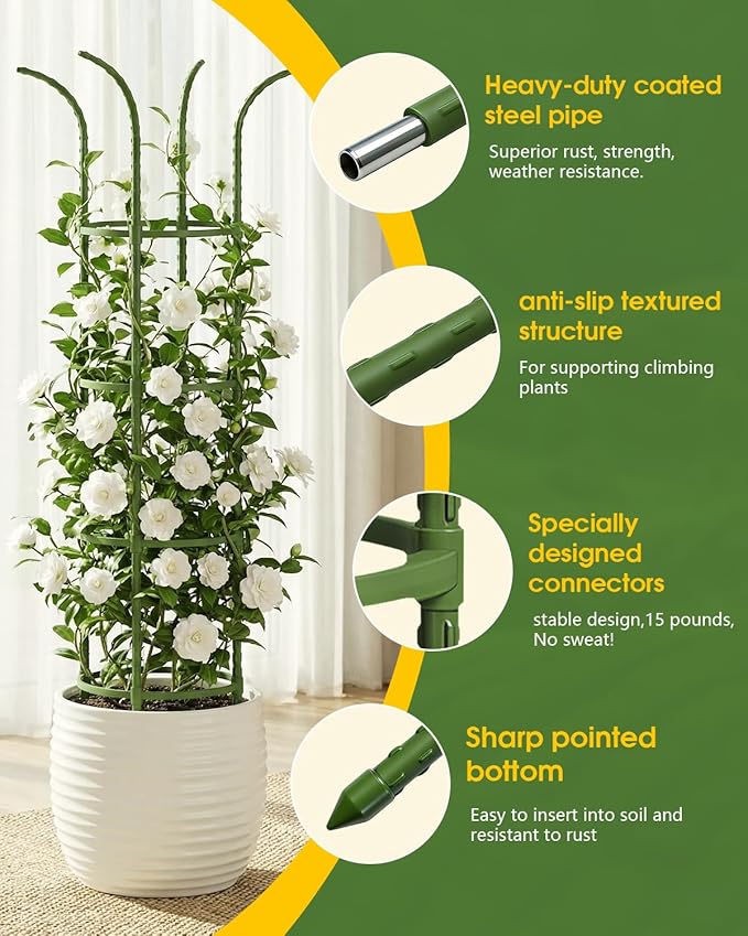 Joyhalo 2 Pack Trellis for Climbing Plants Outdoor 74 Inch High Adjustable Garden Trellis for Flowers Green Plastic Coated Steel Plant Stakes Use As Tomato Cage