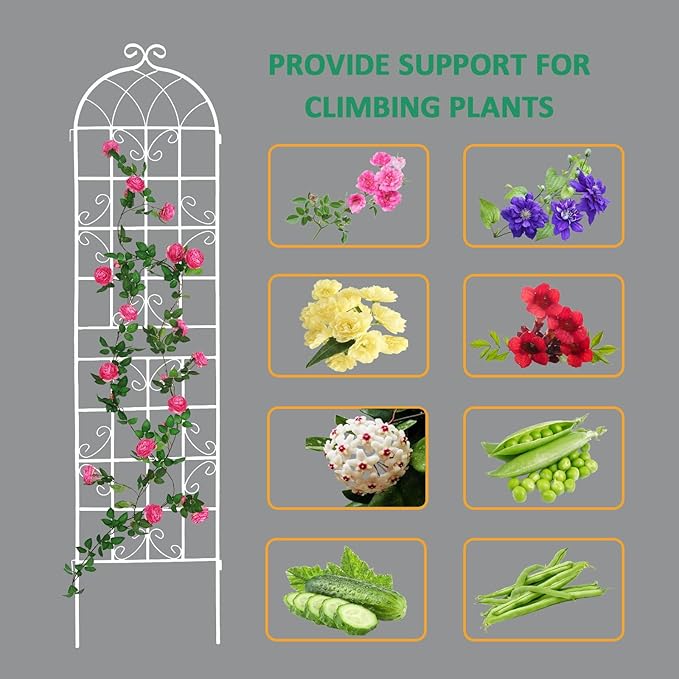 2 Pack Large Garden Trellis 86.7 H x 19.7 W Heavy Duty Rustproof White Iron Plant Trellis for Potted Plant Support Metal Climbing Rose Trellis Vine Vegetable Cucumber