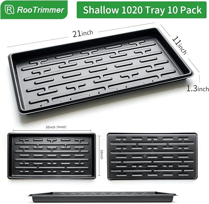 Shallow 1020 Nursery Flat Trays Specialized for Holding &amp Carrying 200 Cell Plug Seedling Trays (Height is 1.3)Microgreen Germination Trays10 Pack No Holes (YB01 10Pcs)