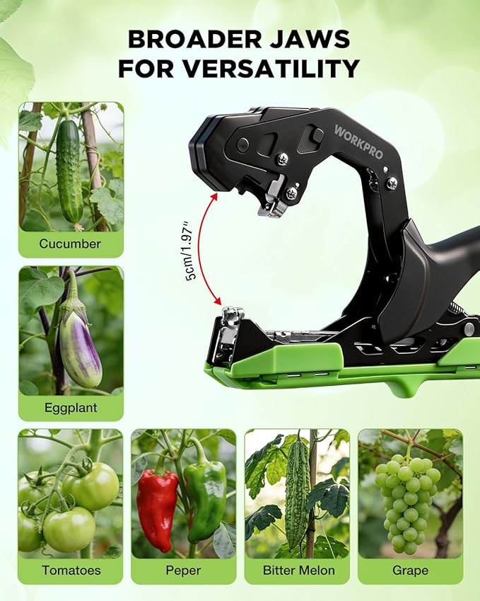 WORKPRO Plant Tying Machine Lightweight Tape Gun for Tying Vines and Support Plants Includes Gloves 20 Rolls of Tape 10000 Staples Ideal for Tomatoes Grapes Cucumber and Vegetables