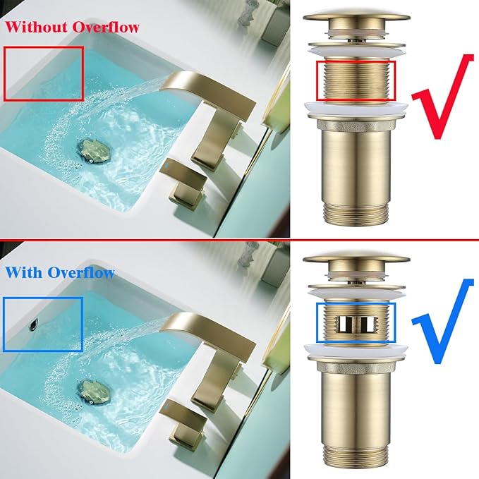 RANDOM Brushed Gold Brass Round Bottle P Trap Kit with Pop Up Drain Stopper with Overflow.RD83888BG-L-S6