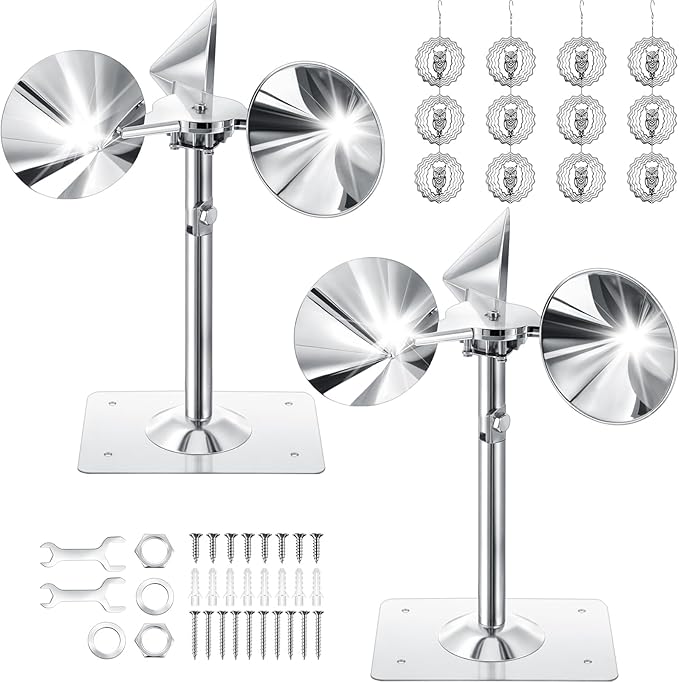 14 Pcs Bird Scare Reflective Device Set Bird Spinning Deterrents for Pigeon Woodpeckers Hanging Discs Owl Wind Spinner Scare Reflectors Owl Repels Device for Outdoor Outside Garden Roof
