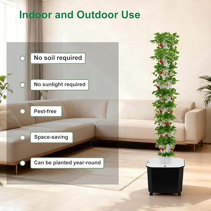 Hydroponic Grow System 10 Tiers 50 Holes Mobile Hydroponic Growing Kit with Water Pump &amp Timer Indoor Outdoor Vertical Garden Kit for Leafy Vegetables Strawberries on Balcony Home Office Whi