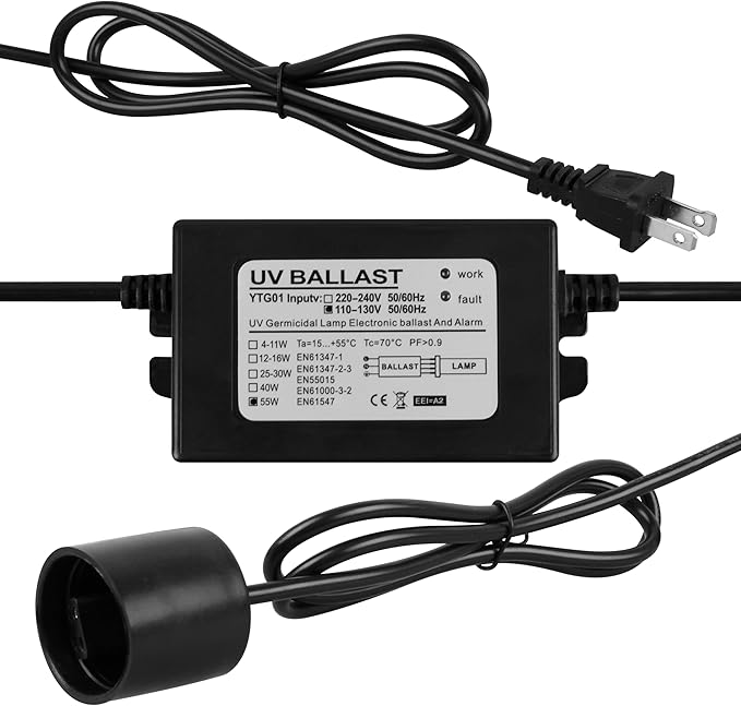 100-120V 55W Electronic Ballast for 12GPM UV Water Sterilizer 4-Prong Lamp Connection with Indicator Lights