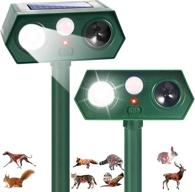 Sonic Fortress Pro Deer Repellent Devices Racoon Repellent Outdoor Squirrel Fortress Pro IP65 Animal Repeller Cat Deterrent with Motion Sensor&amp Light to Scare Bear Rabbit Skunk for Garden Yard(2)