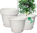 5 Packs 10 inch Plant Pots + Saucer Planters for Indoor &amp Outdoor Plants with Drainage Holes | Plastic Flower Pots Large Planter (Beige 10 inch)
