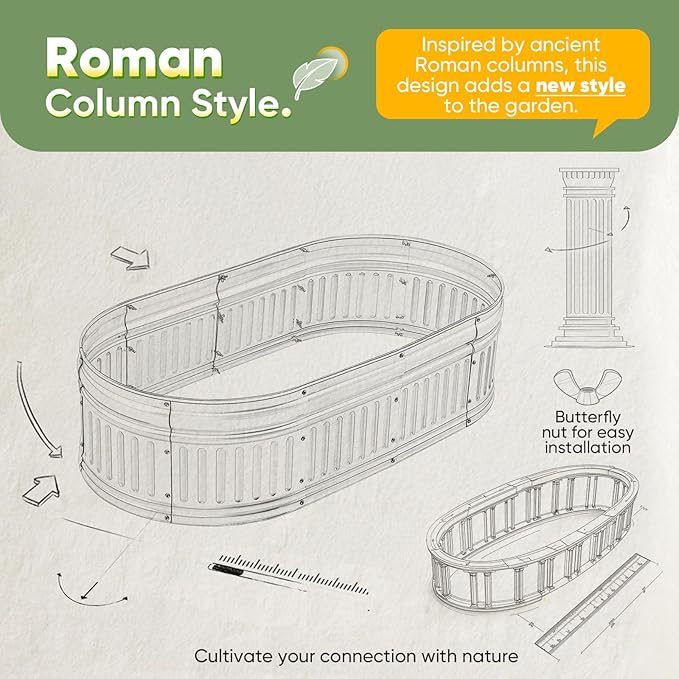 KING BIRD Raised Garden Bed Kit 2025 Upgraded Modular DIY Galvanized Planter Garden Box Outdoor for Gardening Vegetables Flowers Elegant Roman Column Design 47x24x24 in Silver