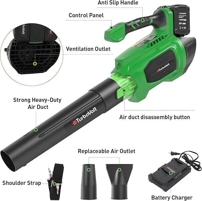 Cordless Leaf Blower 40V | 620CFM/150MPH Powerful Brushless Motor | 2X 5.0Ah Batteries and Charger | 3 Nozzles | 4 Speed + Turbo Mode | Lightweight Electric Blower for Lawn Care Garden Yard Dust