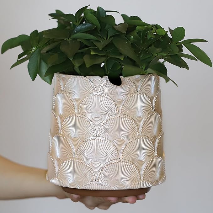 GUGUGO Pearl Beige Scale Planter Cute Unique Plant Pot with Drainage Eclectic Colorful Small Flower Planters Pots for Indoor &amp Outdoor Plants Rainbow Funny Succulent Gardening Pot Gifts