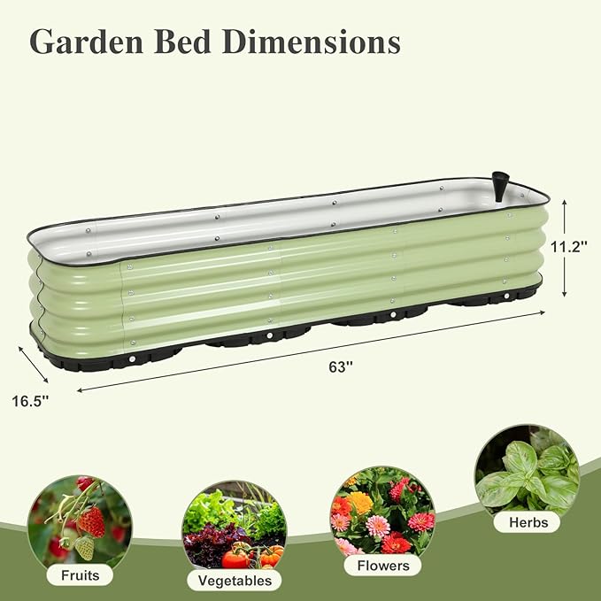 BPS Self-Watering Raised Garden Bed 63'' with Drainage Plugs Indoor/Outdoor Metal Raised Beds for Gardening Durable Galvanized Planter Box for Vegetables Flowers Herbs and Fruit