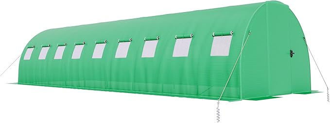 AMERLIFE 30×10 FT Tunnel Greenhouse with Built-in Sprinkler System Walk-in Greenhouse for Backyard Gardening Heavy Duty Galvanized Steel Frame &amp Waterproof PE Cover Green