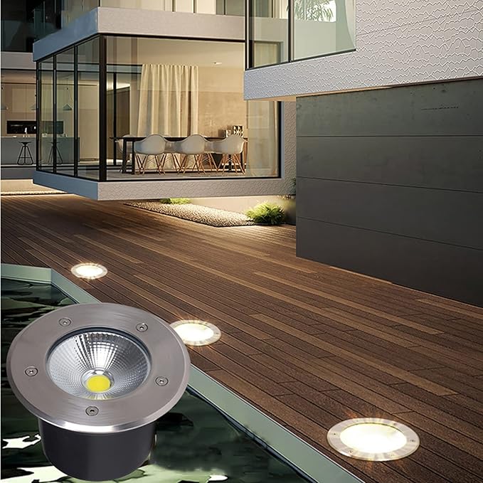 LED COB Underground Path Light Round Landscape In-ground Lights IP65 Waterproof Spotlight for Yard Garden Driveway Deck Porch Pathway(White5W-220V)
