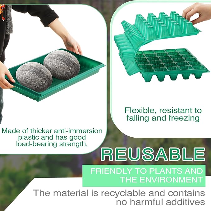 30 Pcs Seed Starter Kit 72 Cell Seedling Starting Trays and 1020 Trays No Holes Plant Growing Nursery Pots for Gardening Germination Propagation (Green)