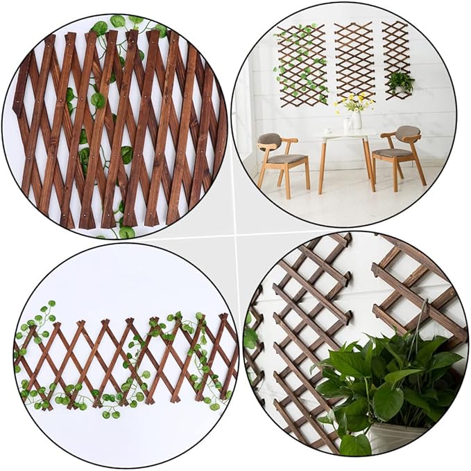 balacoo Expandable Carbonized Wood Vine Support Plant Fence Garden Trellis Outdoor Plant Climb Support Decorative Fence Panel