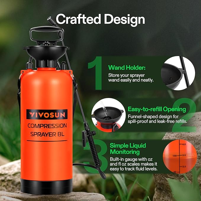 VIVOSUN Pump Sprayer 2 Gallon Pressurized Lawn &amp Garden Water Spray Bottle with Adjustable Shoulder Strap Pressure Relief Valve for Spraying Plants Garden Watering and Cleaning