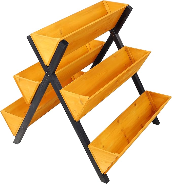 3 Tiers Wooden Vertical Raised Garden Bed with LegsBrown Planter Raised Beds Kit for Flowers Herbs Vegetables