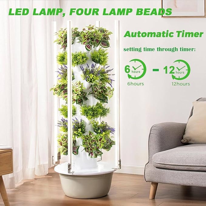 Hydroponic Tower Growing System Hydroponics Growing System Vertical Tower Automated Aeroponics Indoor Tower Garden with LED Grow Lights Aquaponics Growing Kits Herb Garden5Layer