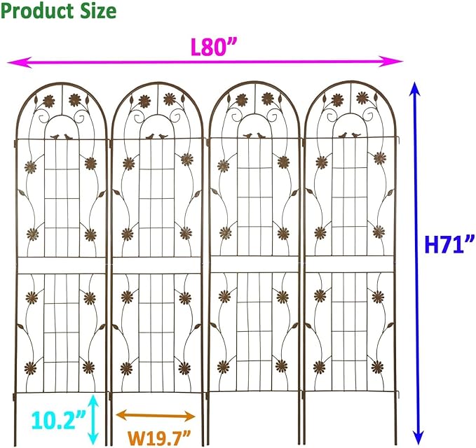 Garden Trellis Set: 2 Pack 71 Tall Brown Metal Trellises for Climbing Plants - Rustproof Outdoor Flower Support with Decorative Floral Design