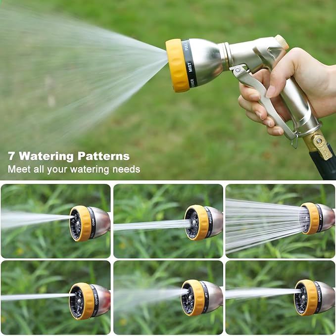 FANHAO Garden Hose Nozzle Sprayer 100% Heavy Duty Metal Water Hose Sprayer with 7 Spray Patterns High Pressure Spray Nozzle for Watering Plants &amp Lawns Washing Cars &amp Pets