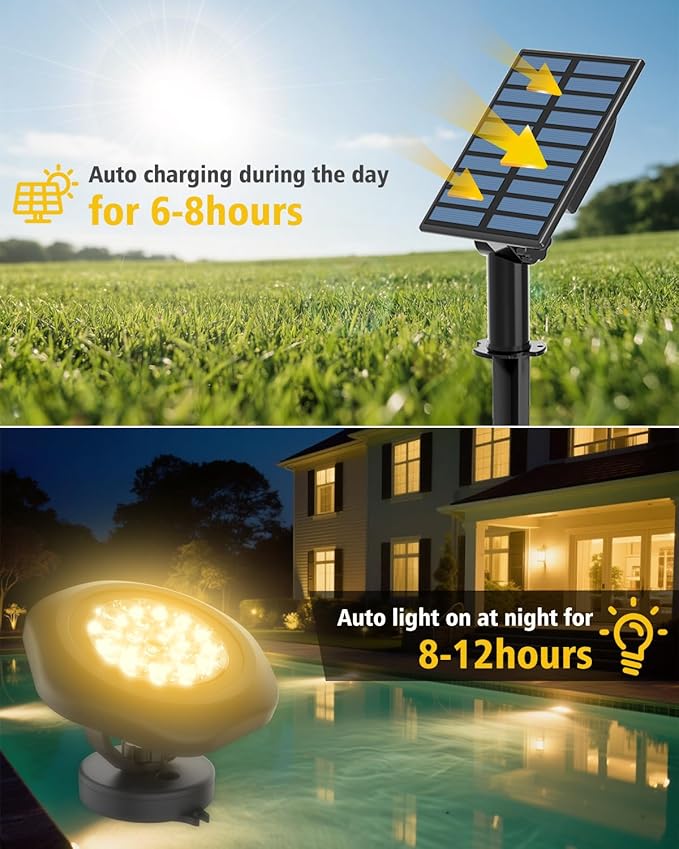 CORESLUX Solar Spot Lights Outdoor Waterproof IP68 3-in-1 LED Warm Light Solar Landscape Lights 2 Light Modes Landscape Path Lights for Outside Garden Yard Pond Pathway