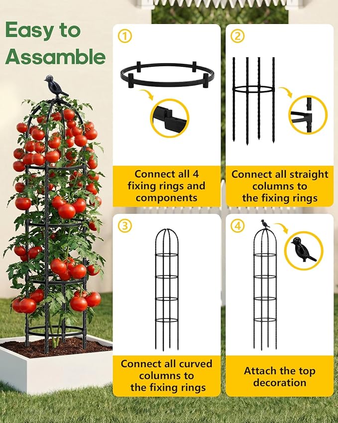 Joyhalo 2 Pack Trellis for Climbing Plants Outdoor 74 Inch High Adjustable Garden Trellis for Flowers Black Plastic Coated Steel Plant Stakes Use As Tomato Cage