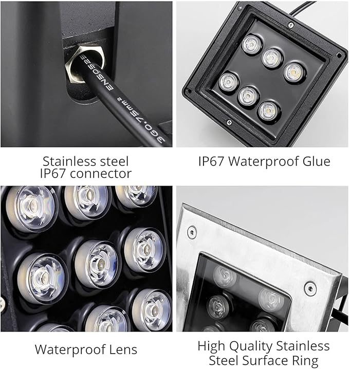 LED Landscape Lights - Outdoor Buried Lights IP67 Waterproof Ground LED Lights Stainless Steel Material Square Buried Light High Load-Bearing Floor SpotlightWhite-6w(24V)