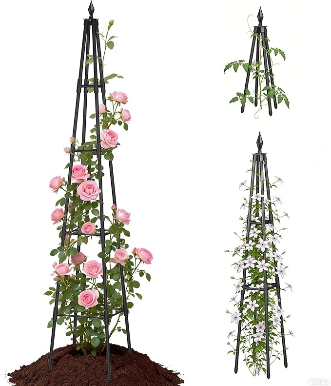 Obelisk Trellis for Climbing Plants 6 FT Garden Trellises with 16mm Thickened Plastic-Coated Metal Pipes Trellis for Climbing Potted Plant Vine Flower Rose Vegetable Tomato Cucumber Outdoor Indoor