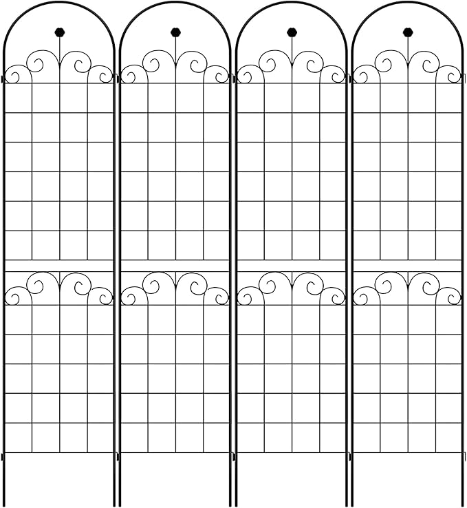 4 Pack Black Metal Garden Trellis for Climbing Plants Outdoor Plant Support Rose Trellis Netting Design for Garden Screen Patio Practical