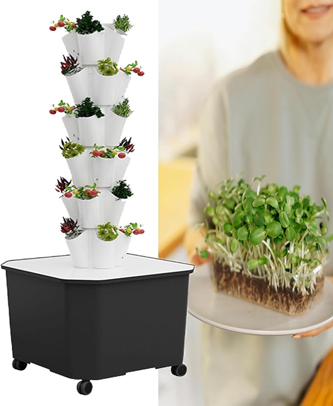 6/8/10/12 Layers Hydroponics Growing Sys-tem Indoor Garden Hydroponic Tower Growing Sys-tem Indoor Vertical Gardening Grow Kit with Pump and Movable WaterWhite-12LAYERS