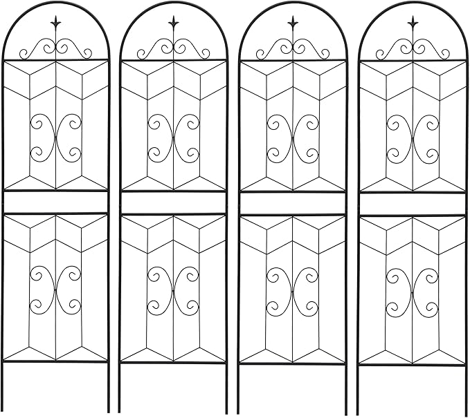 Metal Garden Trellis Rustproof Trellis for Climbing Plants Outdoor Flower Support (Black-4 Pack 71x19.7)