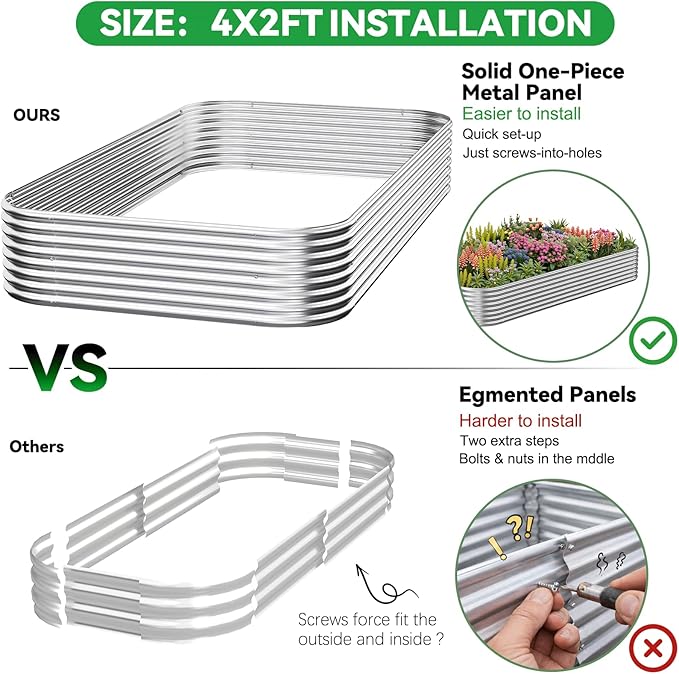 3 Pack 4x2FT Corrugated Galvanized Steel Raised Garden Bed Outdoor Metal Above Ground Garden Bed for Vegetables and Flowers Raised Beds for Gardening
