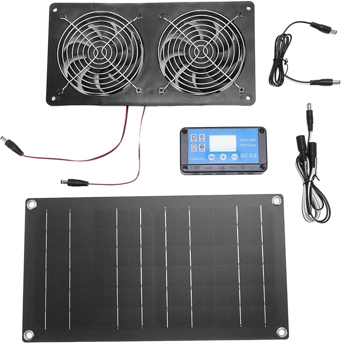 Solar Exhaust Fan 20W Solar Panel &amp 8 Ventilation Vent Fan Portable Ventilation with Timing Controller for Shed Greenhouse