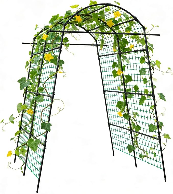 AGTEK 87in Garden Arch Trellis for Climbing Plants Garden Arches Support Structure Tall Metal Garden Tunnel Trellises Archway for Climbing Vine Vegetable Fruit Flower Squash Arbors