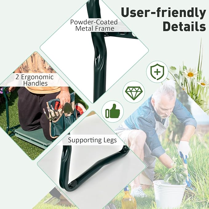 Garden Kneeler and Seat Folding Heavy-Duty Garden Stool with Removable Tool Bags Portable Gardening Gift for Gardening &amp Fishing Seniors Women Men