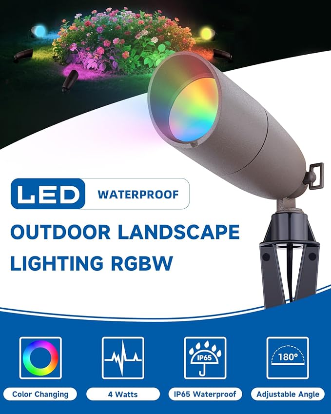 Landscape Spotlights Color Changing RGBW MR16 LED Bulb 4W–Ideal for Landscape Spot Lights Christmas Lighting &amp Decorative Setups12V Low Voltage Spot Lights 2-Count