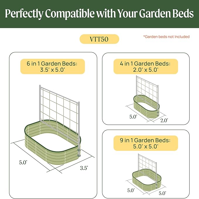 Vego Garden 5.0ft Long Tomato Metal Frame Trellis Garden Trellis for Climbing Plants Like Cucumber Beans Tomatoes &amp Vines (Garden Beds Not Included)
