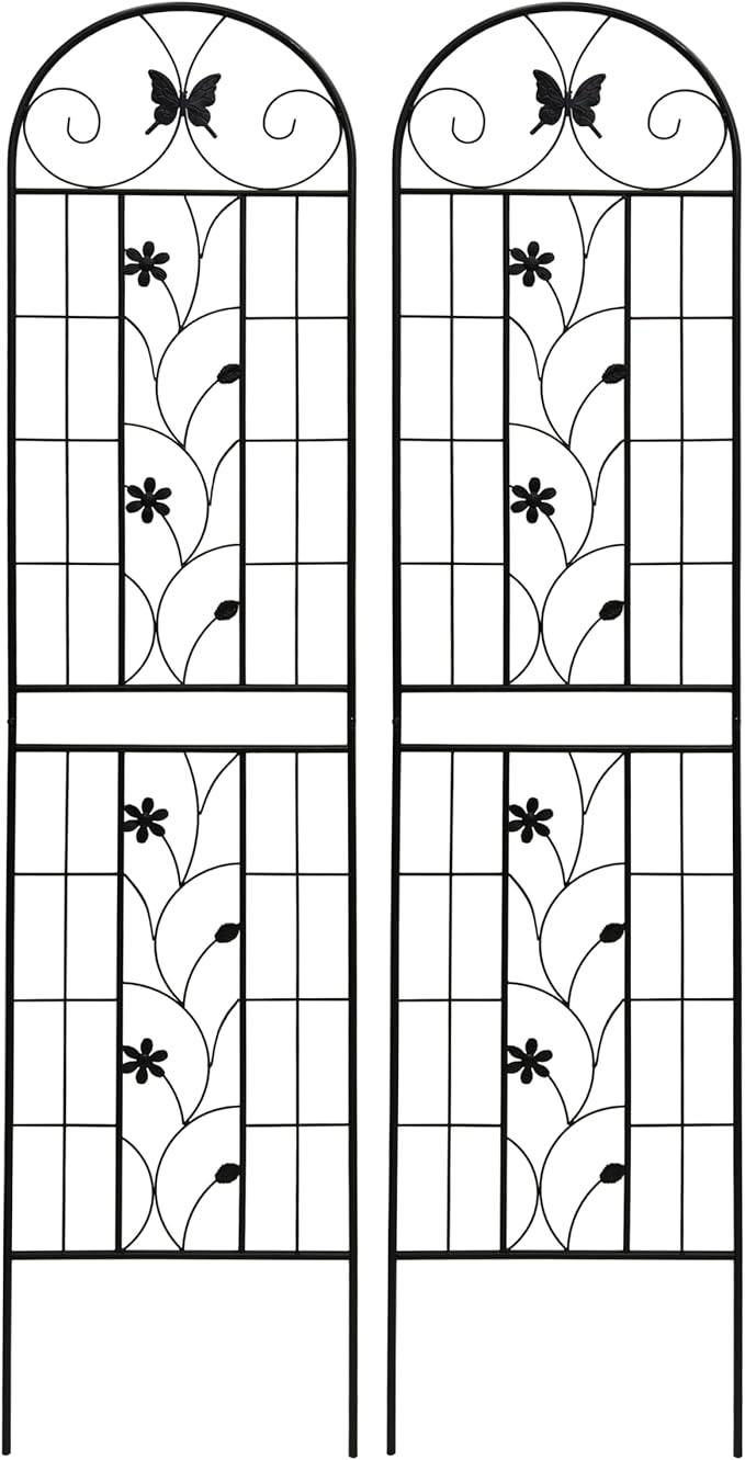 2 Pack Metal Garden Trellis 86.7 x 19.7 Garden Arch Trellis with Power Coating Rustproof Trellis for Climbing Plants Outdoor Flower Support Black (Black 19.7''W x 86.7''H)