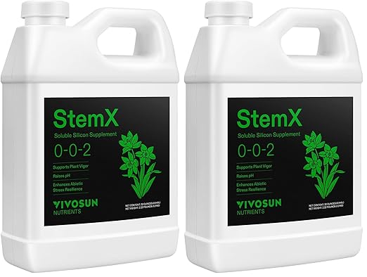 VIVOSUN StemX (0-0-2) Silica for Plants Soluble Liquid Silicon Plant Supplement Fertilizer Nutrient Solution for Strong Stems and Healthy Leaves Boost Resilience pH Balance 32 oz (Pack of 2)