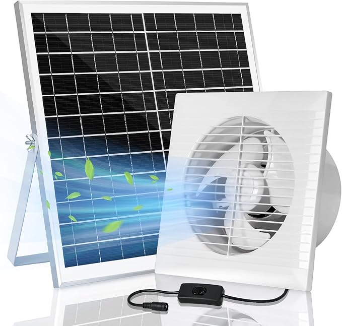 Solar Powered Exhaust fan 25W Solar Panel + 8 Ventilation Vent Fan for Outside Greenhouse Chicken Coop Shed Pet House