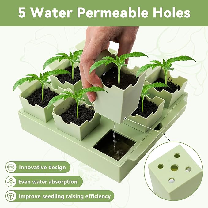 Seed Starter Tray Dual-Purpose Handles for Transplanting &amp Labeling 9 Deep 2.3 in Cells Extra-Thick Reusable Germination Kit for Indoor Outdoor &amp Greenhouse Use